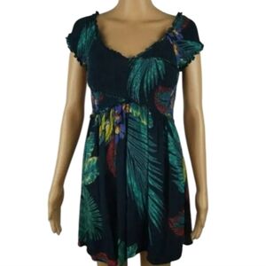 Tropical Mini Dress Smocked Off Shoulder Babydoll Size X-Small Patrons of Peace